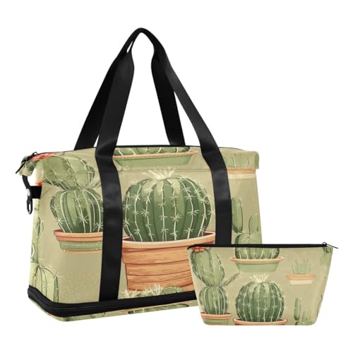 JUMBEAR Cactus Sporttasche mit Nasstasche, Reisetasche für Damen und Herren, große Kapazität, Reisetasche mit Schultergurt, für Fitnessstudio, Reisen, Schwimmen, a, 48×22×39.5cm von JUMBEAR