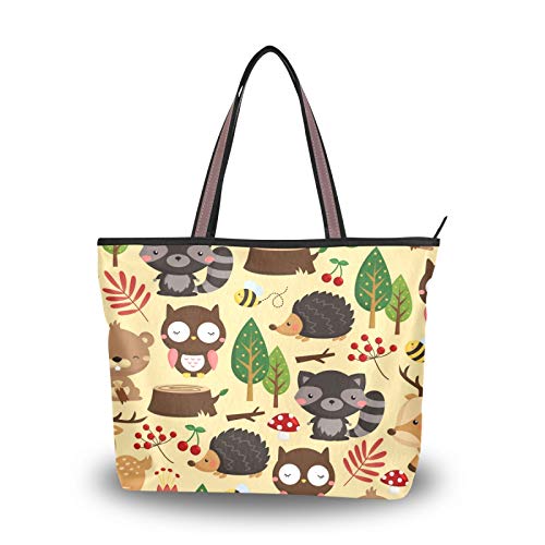 JUMBEAR Canvas Tote Bag Damen Handtasche Eule Bär Igel Damen Einkaufstasche Schultertasche L, a, Large von JUMBEAR