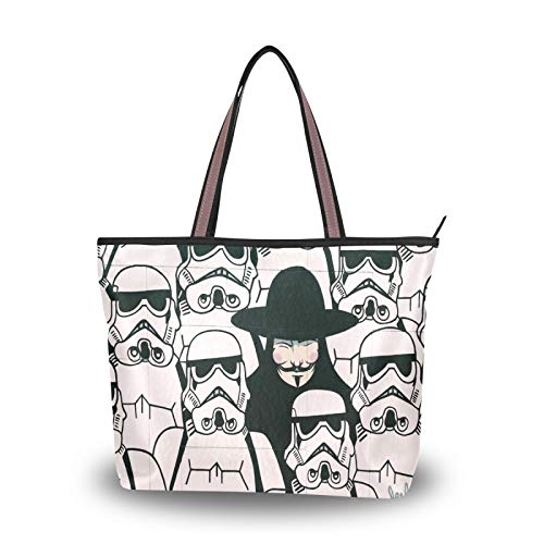 JUMBEAR Canvas-Tragetasche für Damen, Handtasche, Gemälde von Guy Fawkes und Star Wars Stormtroopers Damen-Einkaufs-Umhängetasche, Größe L, a, Large von JUMBEAR