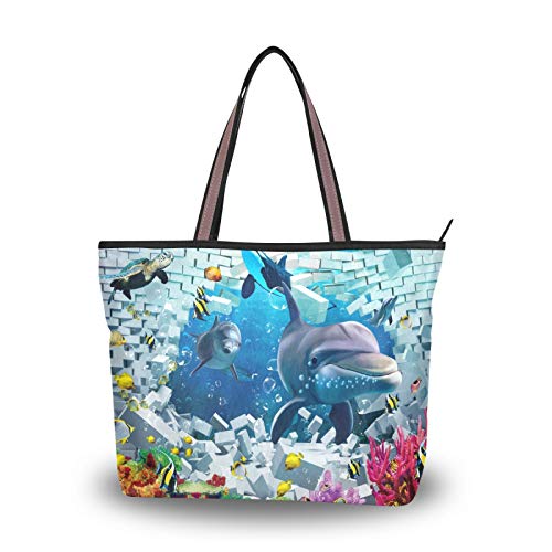 JUMBEAR Canvas Tote Bag Damen Handtasche Sealife Delphin Aquarell abstrakt Damen Shopping-Tasche Schultertasche L, a, Medium von JUMBEAR