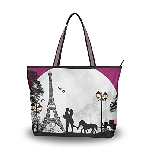 JUMBEAR Canvas-Tragetasche für Damen, Handtasche, Eiffelturm, Valentinstag, Einkaufstasche, Schultertasche, Größe M von JUMBEAR