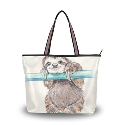 JUMBEAR Canvas-Tragetasche für Damen, Handtasche, niedliches Faultier, Äste, Einkaufs-Umhängetasche, Größe M, a, Medium von JUMBEAR