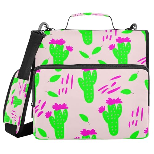 JUMBEAR Cartoon-Kaktus-Reißverschluss-Ordner mit Schultergurt, 3,8 cm O-Ringe, erweiterbarer Aktenordner, mehrere Taschen, Kapazität 600 Blatt von JUMBEAR