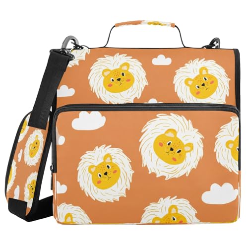 JUMBEAR Cartoon Little Lion Ordner mit Reißverschluss, mit Schultergurt, 3,8 cm O-Ringe, Fächermappe, mehrere Taschen, Kapazität 600 Blatt von JUMBEAR