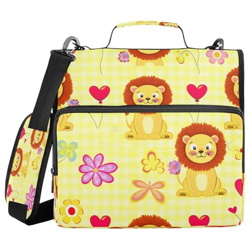 JUMBEAR Cartoon Little Lion Ordner mit Reißverschluss, mit Schultergurt, 3,8 cm O-Ringe, Fächermappe, mehrere Taschen, Kapazität 600 Blatt von JUMBEAR