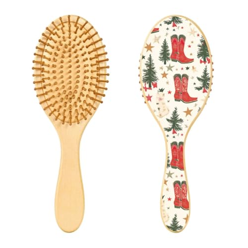 JUMBEAR Christmas Troop Haarbürste mit Cowboystiefeln, massierende Kopfhaut, Bambus-Paddel-Haarbürste für alle Frisuren, reduziert Verfilzungen und Haarbruch, fördert das Haarwachstum von JUMBEAR