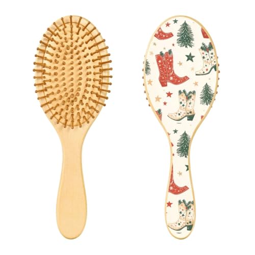 JUMBEAR Christmas Troop Haarbürste mit Cowboystiefeln, massierende Kopfhaut, Bambus-Paddel-Haarbürste für alle Frisuren, reduziert Verfilzungen und Haarbruch, fördert das Haarwachstum von JUMBEAR