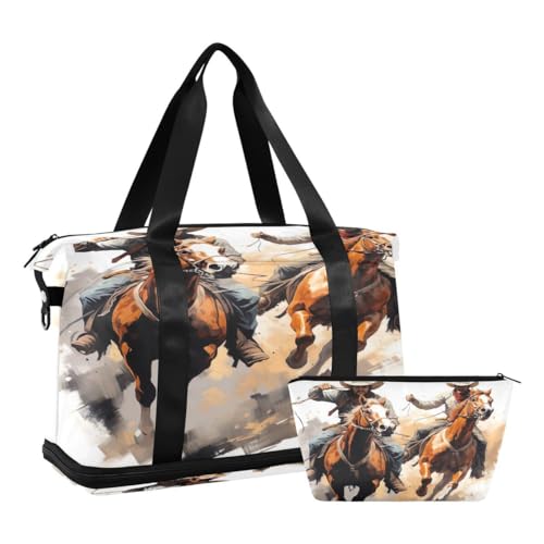 JUMBEAR Cowboys Sporttasche mit Nassfach, Reisetasche für Damen und Herren, große Kapazität, mit Schultergurt, für Fitnessstudio, Reisen, Schwimmen, a, 48×22×39.5cm von JUMBEAR