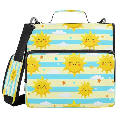 JUMBEAR Cute Yellow Suns Ordner mit Reißverschluss, mit Schultergurt, 3,8 cm O-Ringe, Fächermappe, mehrere Taschen, Kapazität 600 Blatt von JUMBEAR