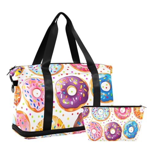 JUMBEAR Delicious Donuts Sporttasche mit Nasstasche, Reisetasche für Damen und Herren, große Kapazität mit Schultergurt für Fitnessstudio, Reisen, Schwimmen, a, 48×22×39.5cm von JUMBEAR