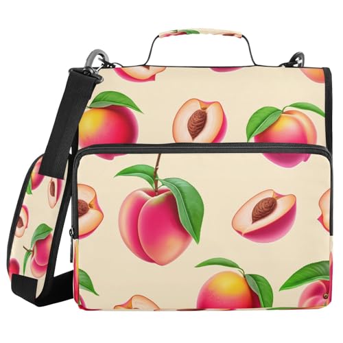 JUMBEAR Delicious Pfirsich-Ordner mit Reißverschluss, mit Schultergurt, 3,8 cm O-Ringe, Fächermappe, mehrere Taschen, Kapazität 600 Blatt von JUMBEAR