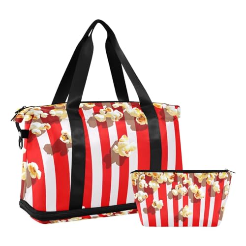 JUMBEAR Delicious Popcorn-Sporttasche mit Nasstasche, Reisetasche für Damen und Herren, große Kapazität, Reisetasche mit Schultergurt, für Fitnessstudio, Reisen, Schwimmen, a, 48×22×39.5cm von JUMBEAR