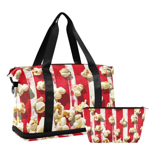 JUMBEAR Delicious Popcorn-Sporttasche mit Nasstasche, Reisetasche für Damen und Herren, große Kapazität, Reisetasche mit Schultergurt, für Fitnessstudio, Reisen, Schwimmen, a, 48×22×39.5cm von JUMBEAR