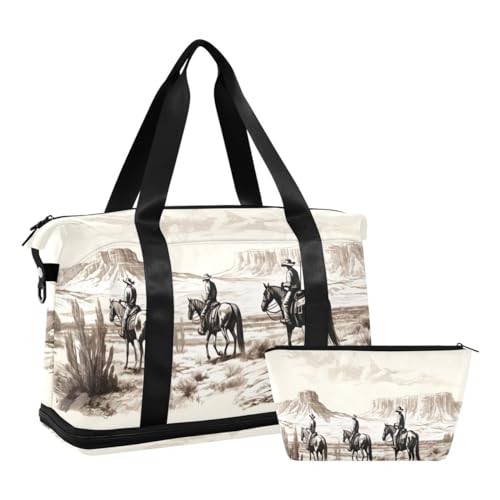 JUMBEAR Desert Tribe Cowboy-Sporttasche mit Nasstasche, Reisetasche für Damen und Herren, große Kapazität, Reisetasche mit Schultergurt, für Fitnessstudio, Reisen, Schwimmen, a, 48×22×39.5cm von JUMBEAR