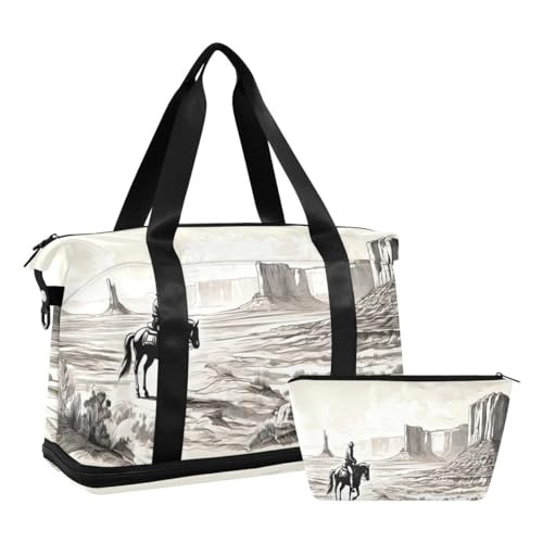 JUMBEAR Desert Tribe Cowboy-Sporttasche mit Nasstasche, Reisetasche für Damen und Herren, große Kapazität, Reisetasche mit Schultergurt, für Fitnessstudio, Reisen, Schwimmen, a, 48×22×39.5cm von JUMBEAR