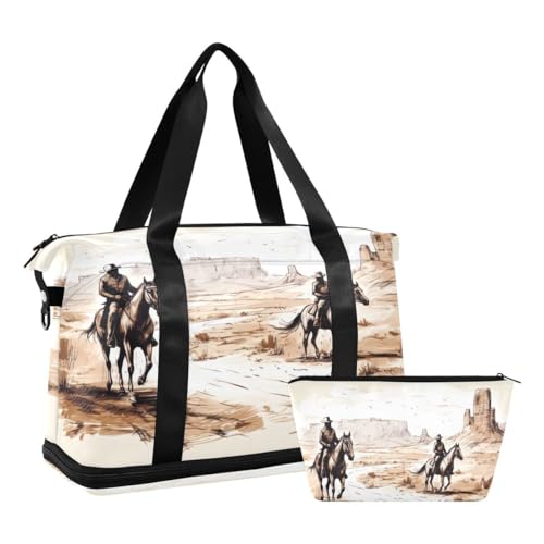 JUMBEAR Desert Tribe Cowboy-Sporttasche mit Nasstasche, Reisetasche für Damen und Herren, große Kapazität, Reisetasche mit Schultergurt, für Fitnessstudio, Reisen, Schwimmen, a, 48×22×39.5cm von JUMBEAR