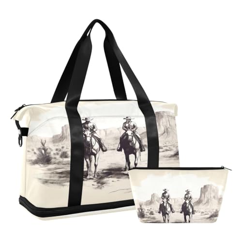 JUMBEAR Desert Tribe Cowboy-Sporttasche mit Nasstasche, Reisetasche für Damen und Herren, große Kapazität, Reisetasche mit Schultergurt, für Fitnessstudio, Reisen, Schwimmen, a, 48×22×39.5cm von JUMBEAR