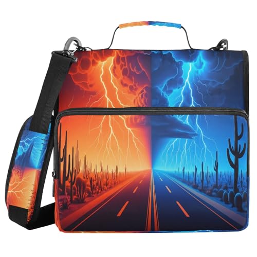 JUMBEAR Dramatische Wüstenlandschaft Reißverschluss Ordner mit Schultergurt, 3,8 cm O-Ringe, Fächermappe, mehrere Taschen, Kapazität 600 Blatt von JUMBEAR