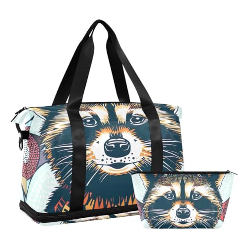 JUMBEAR Dumb and Cute Raccoon Sports Gym Bag Duffel Bag with Wet Pocket, Travel Duffel Bag for Men & Women, Big Capacity Holdall with Shoulder Strap for Gym,Travel,Swimming, a, 48×22×39.5cm von JUMBEAR