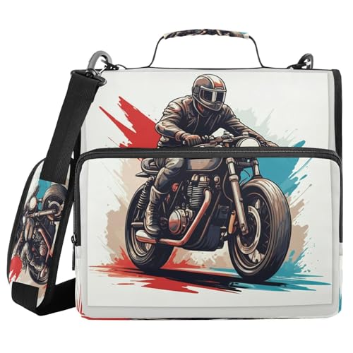 JUMBEAR Dynamic Motorrad-Reißverschluss-Mappe mit Schultergurt, 3,8 cm O-Ringe, Fächermappe, mehrere Taschen, Kapazität 600 Blatt von JUMBEAR