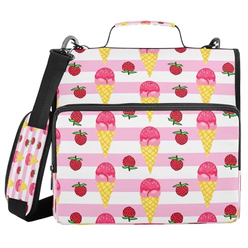 JUMBEAR Eiscreme-Ordner mit Reißverschluss, mit Schultergurt, 3,8 cm O-Ringe, Fächermappe, mehrere Taschen, Kapazität 600 Blatt von JUMBEAR