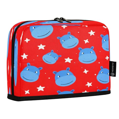 JUMBEAR Federmäppchen mit Cartoon-Motiv, blaues Nilpferd-Gesichter, großes Fassungsvermögen, Stifteetui, Tasche, Halter, Schreibwaren, Schreibtisch-Organizer, Kosmetiktasche mit Reißverschluss, für von JUMBEAR