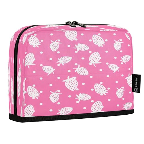 JUMBEAR Federmäppchen mit Erdbeeren, großes Fassungsvermögen, Schreibwaren, Schreibtisch-Organizer, Kosmetiktasche mit Reißverschluss, für Schule, Büro, Reisen, Weiß von JUMBEAR