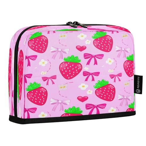 JUMBEAR Federmäppchen mit Erdbeermotiv, großes Fassungsvermögen, Schreibwaren, Schreibtisch-Organizer, Kosmetiktasche mit Reißverschluss, für Schule, Büro, Reisen von JUMBEAR