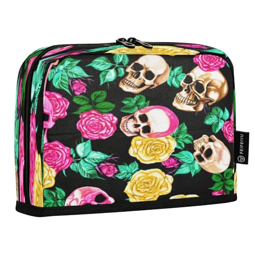 JUMBEAR Federmäppchen mit Totenkopfmotiv, großes Fassungsvermögen, Stifteetui, Schreibwaren, Schreibtisch-Organizer, Kosmetiktasche mit Reißverschluss, für Schule, Büro, Reisen von JUMBEAR