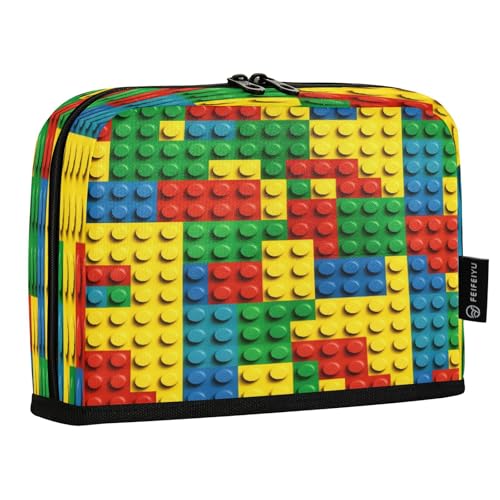 JUMBEAR Federmäppchen mit buntem Spielzeug-Baustein-Muster, großes Fassungsvermögen, Stifteetui, Tasche, Halter, Schreibwaren, Schreibtisch-Organizer, Kosmetiktasche mit Reißverschluss, für Schule von JUMBEAR