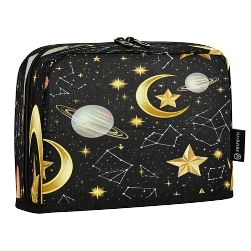 JUMBEAR Federmäppchen mit goldfarbenen Sternen, großes Fassungsvermögen, Stifteetui, Schreibwaren, Schreibtisch-Organizer, Kosmetiktasche mit Reißverschluss für Schule, Büro, Reisen von JUMBEAR
