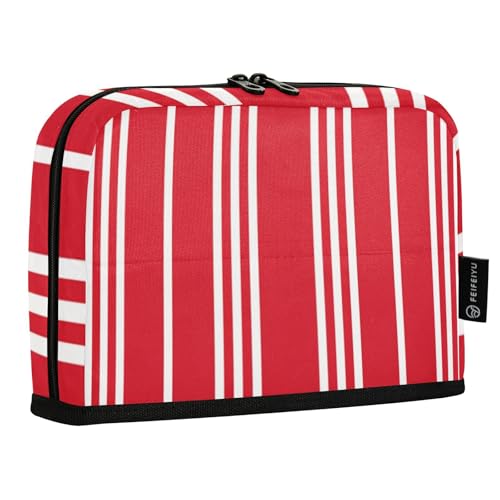 JUMBEAR Federmäppchen mit roten und weißen Streifen, großes Fassungsvermögen, Schreibwaren, Schreibtisch-Organizer, Kosmetiktasche mit Reißverschluss, für Schule, Büro, Reisen von JUMBEAR