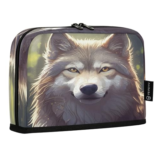 JUMBEAR Federmäppchen mit weißem Wolf, großes Fassungsvermögen, Stifteetui, Schreibwaren, Schreibtisch-Organizer, Kosmetiktasche mit Reißverschluss, für Schule, Büro, Reisen von JUMBEAR