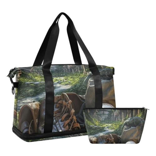 JUMBEAR Forest Baseball-Sporttasche mit Nasstasche, Reisetasche für Damen und Herren, große Kapazität, Reisetasche mit Schultergurt, für Fitnessstudio, Reisen, Schwimmen, a, 48×22×39.5cm von JUMBEAR