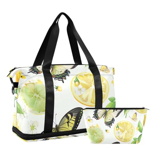 JUMBEAR Fresh Lemon Sporttasche mit Nasstasche, Reisetasche für Damen und Herren, große Kapazität, Reisetasche mit Schultergurt, für Fitnessstudio, Reisen, Schwimmen, a, 48×22×39.5cm von JUMBEAR