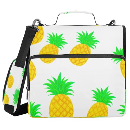 JUMBEAR Gelbe Ananas-Ordner mit Reißverschluss, mit Schultergurt, 3,8 cm O-Ringe, Fächermappe, mehrere Taschen, Kapazität 600 Blatt von JUMBEAR