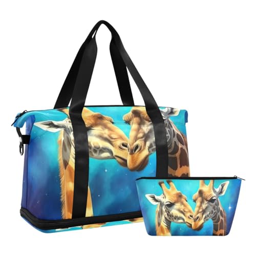 JUMBEAR Giraffes Under Moonlight Sporttasche mit Nasstasche, Reisetasche für Damen und Herren, große Kapazität, mit Schultergurt, für Fitnessstudio, Reisen, Schwimmen, a, 48×22×39.5cm von JUMBEAR