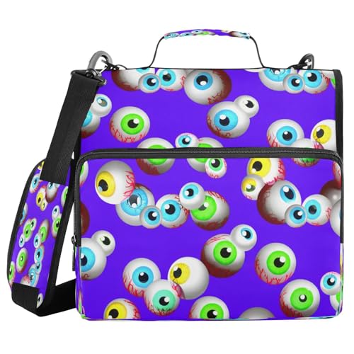 JUMBEAR Halloween Farbige Augäpfel Reißverschluss Ordner mit Schultergurt, 3,8 cm O-Ringe, Fächermappe – mehrere Taschen – Kapazität 600 Blatt von JUMBEAR