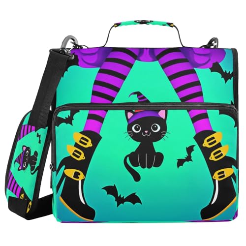 JUMBEAR Halloween-Hexen-Ordner mit Reißverschluss, mit Schultergurt, 3,8 cm O-Ringe, Fächermappe, mehrere Taschen, Kapazität 600 Blatt von JUMBEAR