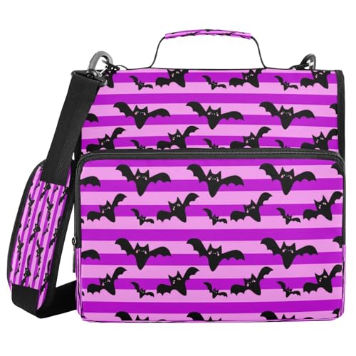 JUMBEAR Halloween-Ordner mit Fledermaus-Reißverschluss und Schultergurt, 3,8 cm O-Ringe, Fächermappe, mehrere Taschen, Kapazität 600 Blatt von JUMBEAR