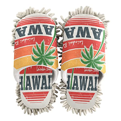 JUMBEAR Hawaii Lanikai Strandpalmen-Reinigungs-Hausschuhe, Staubreinigungswerkzeug, waschbar, Mop-Reinigung, Hausschuhe, Schuhe für Küche, Haus, Wohnzimmer, Größe M, a, M/Women von JUMBEAR