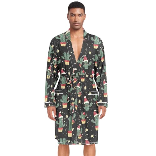 JUMBEAR Herren Nachthemd Weihnachten mit roter Mütze Kaktus Kurzarm Nachthemd weich Herren Pyjama Kimono Bademantel, a, M von JUMBEAR