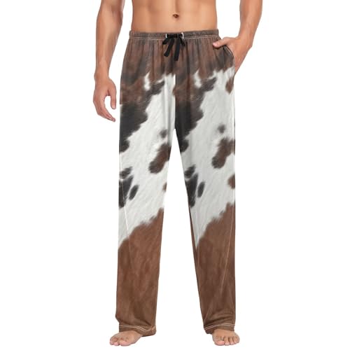 JUMBEAR Kuh Textur Baumwolle Pyjama Hose Herren Lounge Hose Weiche Männer Pyjama Hose mit Kordelzug Taschen, Urlaubsstil, XXL von JUMBEAR