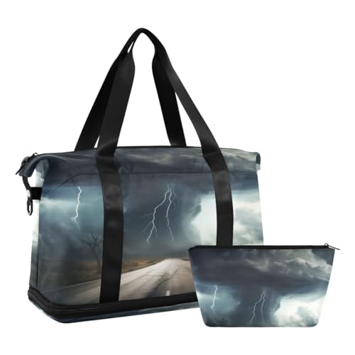 JUMBEAR Lightning Sandstorm Sporttasche mit Nasstasche, Reisetasche für Damen und Herren, große Kapazität, Reisetasche mit Schultergurt, für Fitnessstudio, Reisen, Schwimmen, a, 48×22×39.5cm von JUMBEAR