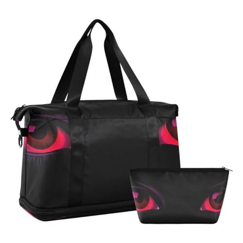 JUMBEAR Magic Red Eyes Sporttasche mit Nassfach, Reisetasche für Damen und Herren, große Kapazität, Reisetasche mit Schultergurt, für Fitnessstudio, Reisen, Schwimmen, a, 48×22×39.5cm von JUMBEAR