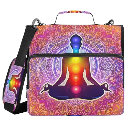 JUMBEAR Mandala-Statuenmuster, Reißverschluss, mit Schultergurt, 3,8 cm O-Ringe, erweiterbarer Aktenordner, mehrere Taschen, Kapazität 600 Blatt von JUMBEAR