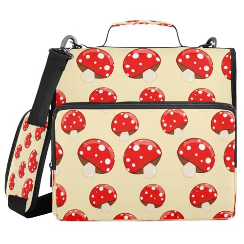 JUMBEAR Mappe mit Reißverschluss, Motiv: niedliche Pilze, mit Schultergurt, 3,8 cm O-Ringe, Fächermappe, mehrere Taschen, Kapazität 600 Blatt von JUMBEAR