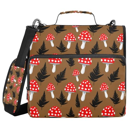 JUMBEAR Mappe mit Reißverschluss, Motiv: niedliche Pilze, mit Schultergurt, 3,8 cm O-Ringe, Fächermappe, mehrere Taschen, Kapazität 600 Blatt von JUMBEAR