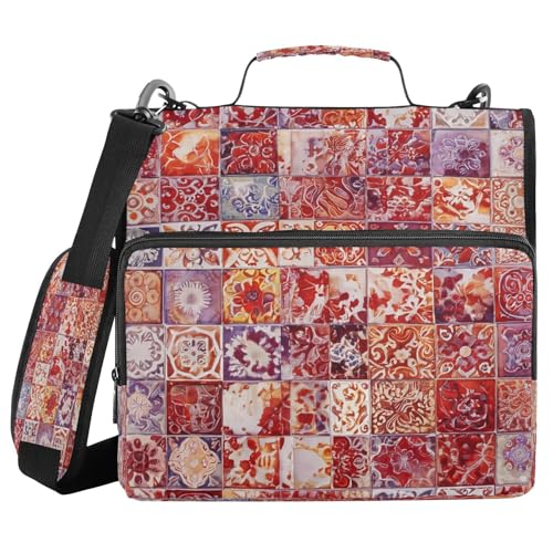 JUMBEAR Mexikanisches Talavera-Keramikfliesenmuster, Reißverschluss-Mappe mit Schultergurt, 3,8 cm O-Ringe, Fächermappe, mehrere Taschen, Kapazität 600 Blatt von JUMBEAR
