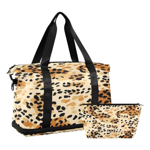 JUMBEAR Modische Sporttasche mit Leopardenmuster, Reisetasche mit Nassfach, Reisetasche für Damen und Herren, große Kapazität mit Schultergurt für Fitnessstudio, Reisen, Schwimmen, a, 48×22×39.5cm von JUMBEAR